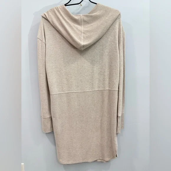 Kings Road Women’s Beige Hooded Cardigan Open Front Lightweight Duster Pockets M - Picture 2 of 9